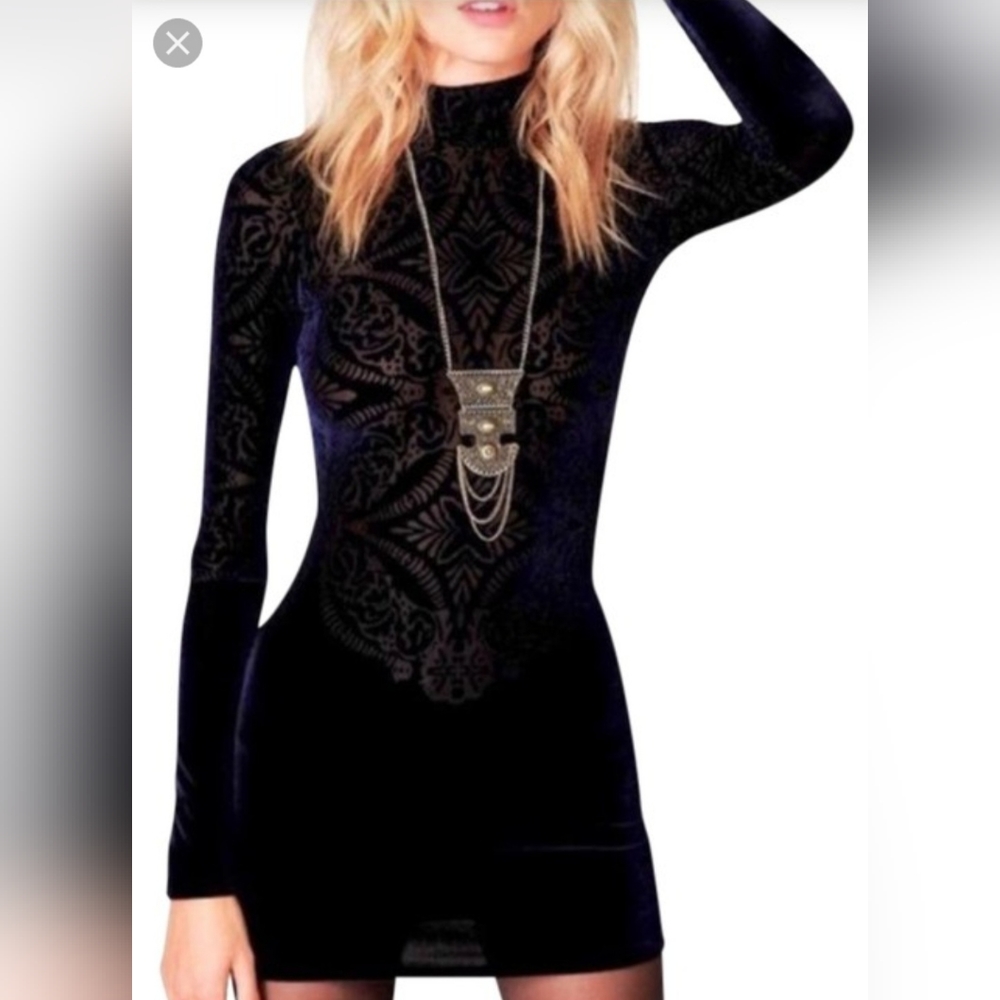 FREE PEOPLE Velvet Burnout Boho Print Dress